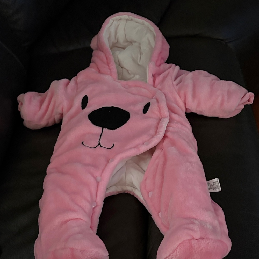 Pink 3-6 Months Buttoned Fuzzy Snowsuit